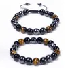 Brin 8/10 mm Tiger Eye Bracelet Bracelet Natural Black Agate Stone Femme Hommes Bracelets Braïed Rope Bangles Bijoux Cadeaux