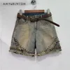 Frauen-Shorts Sommer 2024 Schwere Industrieperlen ausgefranste Diamantbohrer Jeans Hosen A-Line High Taille Eingelegtes Juwel Weitbein Schlankung Denim