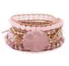 Natural Stone Bracelet Pink Quartz Leather Wrap Bracelets for Women Rose Gems Crystal Beads Bohemia Jewelry F12115911670