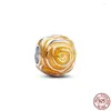 Löst ädelstenar Färgglada 925 Sterling Silver Pink Rose i Bloom Charm glittrande klipp Pärla Fit Original Armband Fashion Jewelry