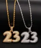 Uomini Lettera di bolle personalizzata numero 23 Necklace a ciondolo hip hop pieno ombelico zirconi cubico sliver dorato cz stone3940564