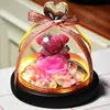Valentín Eternal Preservado Rose Fresh Rose Lovely Teddy Bear in Heart Glass Dome con regalos de madres de boda LED para mujeres 240418