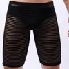 Onderbroek Sexy Men Long Boxer Shorts Stripe Mesh zie door doorzichtige halve broek Lounge Underwear Lingerie Boxershorts slaapbodems