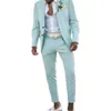 Casamento Mens terno de hortelã de menta de peito de lapela de lapela slim fit