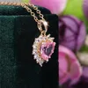Pendant Necklaces 2024 Simple Pink Color Crystal Heart Pendent Necklace For Women High Quality Golded Bridal Gifts Jewelry