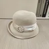 Berets 202404-2509165 Ins Chic Summer Japan Pearl Ring Button Ribbon Grass Grace Sunscreen Lady Bucket Cap Women Leisure Hat