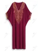 Wine Red Women's Embroidered Kaftan Bohemian Long Dress Homewear Cozy House Robe Beachwear Bathing Suit Cover Up Q1639