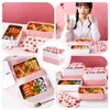 Dinnerware Strawberry Pattern Bento Lunch Box Portable Meal Reviners Lunchas de 2 camadas para piquenique