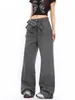 Jeans femminile 2024 Big Pocket Gambe Gambe Women Women Retro Grey Rimovibile Cascia con cintura di denim pantaloni di denim harajuku streetwear