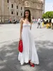 Vit rem snörning klänning kvinnor sexig ärmlös rygglös lös kvinnlig glidklänningar 2024 sommar elegant long lady vestido