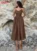 Abiti casual Summer Brown Long Dress Women 2024 Fashi