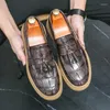 Gelegenheitsschuhe Britische Männer im Briten Stil Leder Quasten Designer Flachkomfort Slip-on Herren-Slipper Sapatenis Maskulino