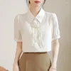 Blouses voor dames chiffon shirt zomer vintage solide losse Chinese stijl vrouwen tops korte mouwen mode mode kleding ycmyunyan