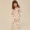 19 Jahre KS Spring Baby Girls Rosen drucken gekräuselte Kleid Anzüge Baumwollbluse Hosen Sets Kinderhemden Kinder Kleidung 240430