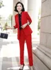 Frauen zwei Stück Hosen Stücke Set Größe Formal Work Karriere Blazer Coat mit Hoseanzug rot dunkelblau schwarze Frauen