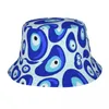 Berets Blue Evil Eye Bucket Hat voor unisex patroon vissershoeden casual visserijkappen zacht vouw Hawaii ontwerpzon