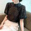 Bluzki damskie Summer Women White Lace Hafdery Vintage OLE OL Work Casual Tops Eleganckie puff Short Sweeve Sweet Shirt 2024