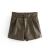 Shorts féminins 2024 femmes Fashion Faux Faux Leather High Taist Side Pockets vintage Zipper Femme Streetwear Wide Leg Ropa