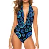 Damen Badebekleidung Schwarze weiße Kreise Badeanzug sexy geometrische Retro -N -Hals Ein Stück farbenfrohe Bodysuit Surf Push Up Graphic Badeanzug