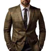 Herrenanzüge Männer Slim Fit Anzugjacke elegantes kariertes Printmantel für formelle Geschäftsstil mit einzelnen Knopfarbeit