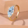 Обручальные кольца винтажные желтые голубые эмали Одинокий глаз для женщин антикварный золотой цвет металлический круглый каменный циркон группы вечеринки ювелирные изделия