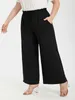 Women's Pants Plus Sized Clothing Women Plain Paperbag High Waist Loose Work Drawstring Pocket Wide Leg For Summer Autumn