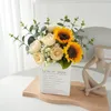 Dekoratif çiçekler 5pcs yapay şakayık ayçiçeği kombinasyonu düğün gelini buket ev vazo çelenk diy yıl dekor