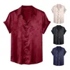 Мужские повседневные рубашки мужская ретро-рубашка Satin Applique с поворотным воротником короткие рукава с твердым цветом свободно подходит для ежедневного износа