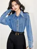 Blouses pour femmes chemises en denim vintage Femme Femme Full Sleeve 2024 Fashion printemps automne-chouchis de coton créateur