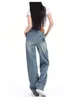 Jeans féminins droits hauts rétro bleu rue Blue Street Young Girl Bottoms Bottoms Casual pantalon féminin