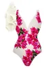 Kvinnors badkläder bougainvillea tryck 1-stycke baddräkt och täck upp strandutgång klänning stil baddräkt sexig monokini 240423