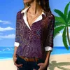 Frauenblusen trendy Sommerhemd Langarm Hawaiian Spring Geometrie Print Shirts Frauen Einfache Büro Dame Bluse Plus Größe