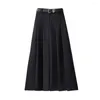 Rokken elegante vrouwen maxi rok met riem hoge taille vaste kleur a-line lange enkellengte kantoor casual pak