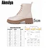 Boots Femme Chaussures Motorcycle Med Talon Round Toe Zipper Lady Footwear Automne Hiver 35-40 BEIGE BC5217