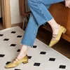 Dress Shoes Women's Mary Jane Double Buckle Pumps Vintage Mid Heel Square Toe geel leer Zapatos Mujer 1829n