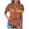 Women's T Shirts Stripe Fashion Print Summer V-ringen Kort ärm Kvinnliga Casual Tops 2024 Streetwear Woman Top