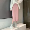 Юбки Smlinan Basic Spleat Like Skirt Women 2024 Осень Зимняя Зимняя Сплошная Утолчка Миди-Ж.