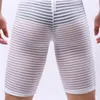 Onderbroek Sexy Men Long Boxer Shorts Stripe Mesh zie door doorzichtige halve broek Lounge Underwear Lingerie Boxershorts slaapbodems