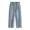 Herren Jeans Spring High Street Männer lose elastische Taille Baggy gerade Streetwear Y2K Vintage Mode Weitbein Denimhose
