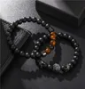 Очарование браслетов 2pcsset Fashion Lion Crown Black Mosted Stone Bracelet Men Classic Matte для Pave Cz Gift 4555656