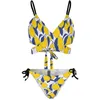 Dames badmode citroen citroens gele bikini zwempak dring omhoog zwart -witte strepen strand set dames sexy tie side slijtage