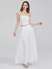 Skirts Wsevypo Fairycore White Pleated Long Summer Women's Mid Elastic Band A-Line Skirt For Beach Streetwear Aesthetic Clothes