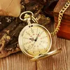 Pocket Watches Vintage Steampunk Roman Numeral Quartz Watch Gold Case Pendant Chain Men And Women