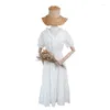 Abiti per feste Ayualin Dress Donne Bruffer Vintage Cotton White White Out Abbassato abito da BEGE BOHO Elastico in vita femmina Vestidos