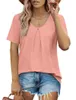 Camisetas femininas Moda casual conforto solto cor sólida coloração curta colher camiseta de pescoço