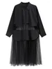 Robes décontractées 2024 Vestidos de Mujer Patchwork Gauze pour femmes Single Breasted Tunique Black Robe Femme Fashion Robe de printemps surdimensionnée