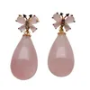 Boucles d'oreilles Stud Yygem 15x25 mm Natural Rose Quartz Forme en larmes Butterfly pour femmes bijoux en pierre de pierre précieuse