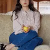 Camicette femminili chic corea giappone camicie tuffi da donna in stile preppy design collare collare retrò vintage fiore rosa con filo top