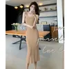 Vestidos casuais Moda Spaghetti Strap mico Vestido longo Mulheres verão Sexy Bodycon Color Solid Color Beach Lady Streetwear K131