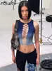 Tanques de mujeres Habris Blue MANEVELESS CROP TOP Party Fiesta de playa para mujeres 2024 Moda de verano Y2K Off Shoulder Bodycon Hollow Out Tank